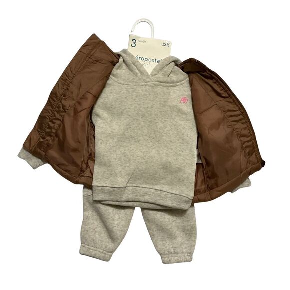 Puffer Vest Hoodie & Jogger Pants Set 12-Months Aeropostale Kids 3-Piece Outfit - Picture 3 of 10